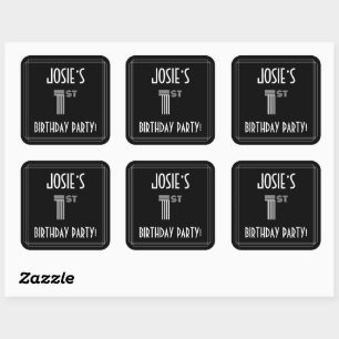 1st Birthday Party: Art Deco Style & Custom Name Square Sticker