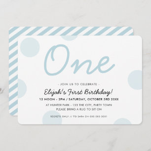 1st BIRTHDAY PARTY baby blue boy ONE polka dots Invitation