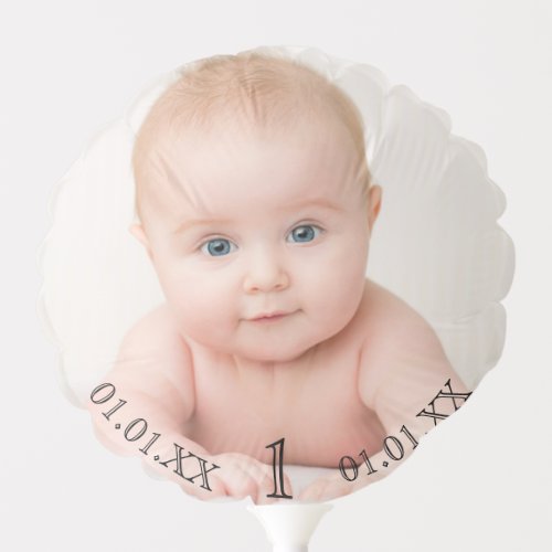 1st birthday party baby photo date age cute balloon
