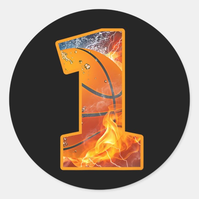 1st Birthday Party Basketball Print Number 1 Year  Classic Round Sticker (Front)