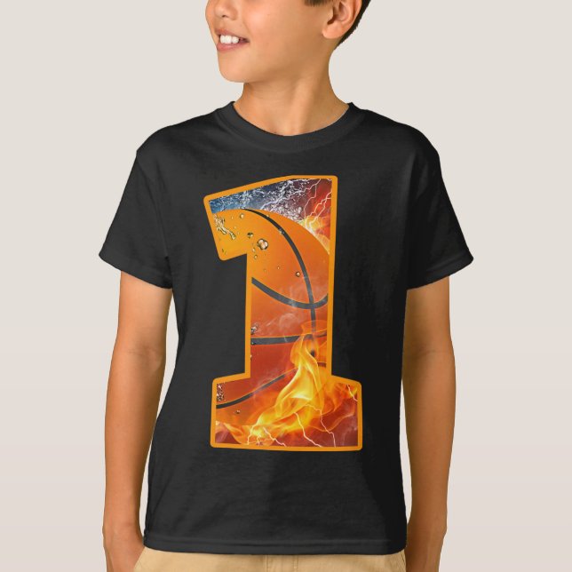 1st Birthday Party Basketball Print Number 1 Year  T-Shirt (Front)