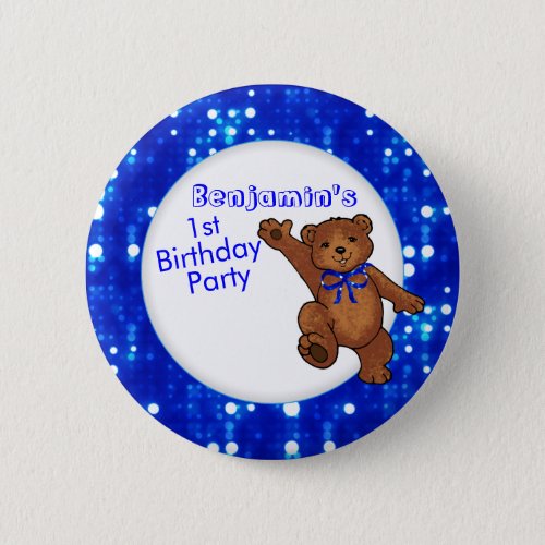 1st Birthday Party Bear Guest Button