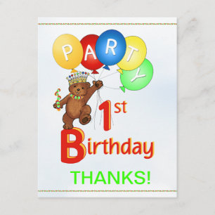 1st Birthday Party BearThank You Invitation