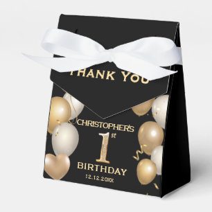 1st Birthday Party Black and Gold Balloons Favor Boxes