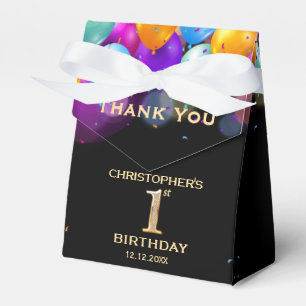 1st Birthday Party Black and Gold Balloons Favor Boxes