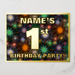 [ Thumbnail: 1st Birthday Party: Bold, Colorful Fireworks Look Postcard ]