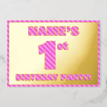[ Thumbnail: 1st Birthday Party — Bold, Fun, Pink Stripes # 1 Invitation ]