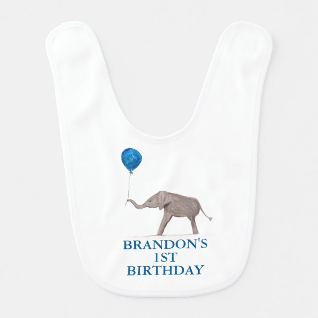 1st Birthday Party Celebration Blue Boy Kids Baby Bib (Front)
