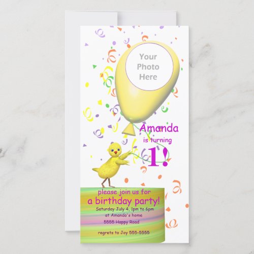 1st Birthday Party Chicken Invite Yellow Balloon