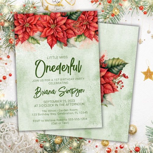 1st Birthday Party Christmas Poinsettia Floral Invitation