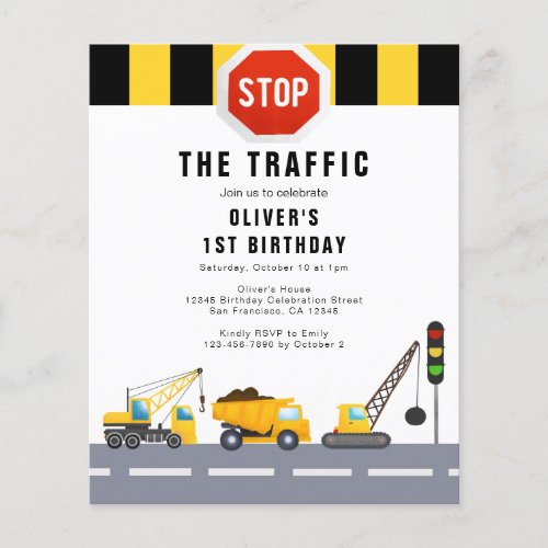 1st Birthday Party Construction Truck Invitation