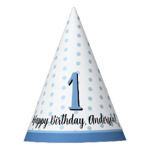 1st Birthday Party Cupcake Boys Blue Pattern Party Hat