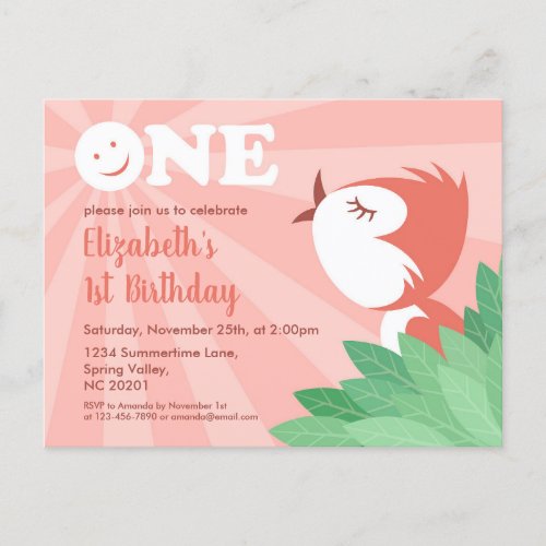 1st Birthday Party Cute Chick Bird Girl Postcard