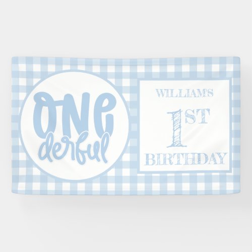 1st Birthday Party Cute Pastel Blue Onederful Banner