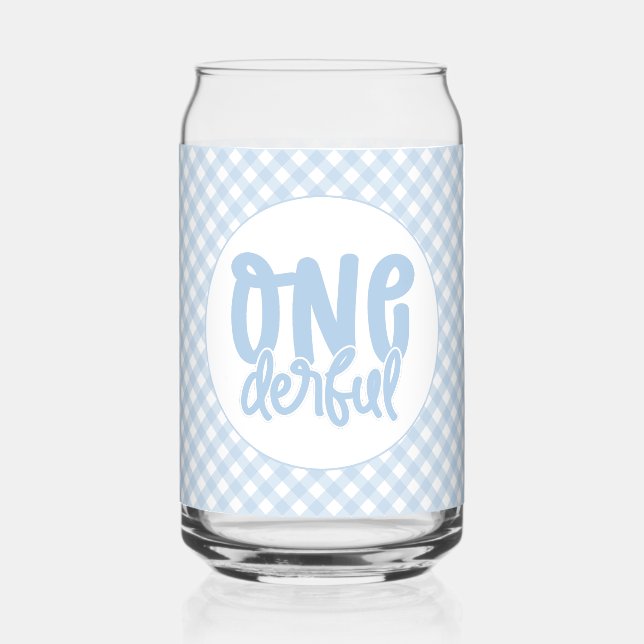 1st Birthday Party Cute Pastel Blue Onederful Can Glass (Front)