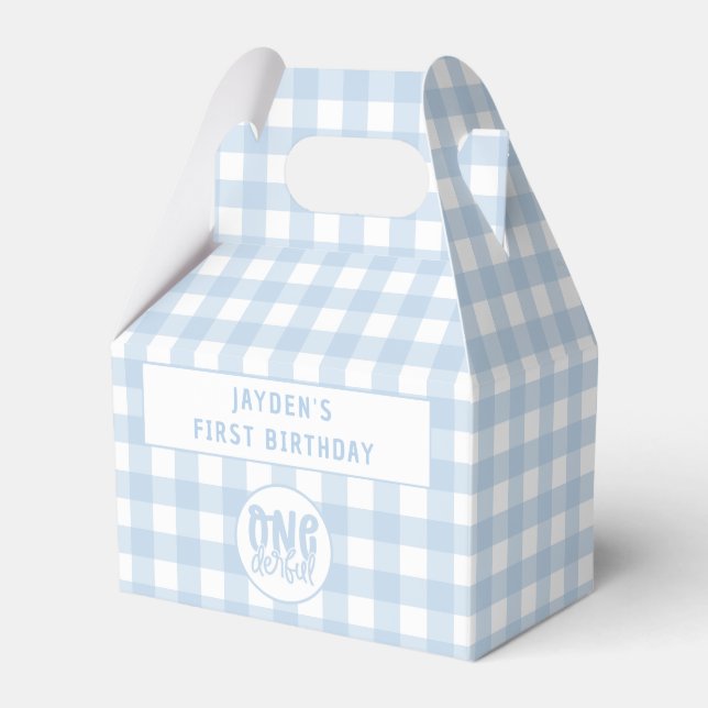 1st Birthday Party Cute Pastel Blue Onederful Favor Boxes (Front Side)