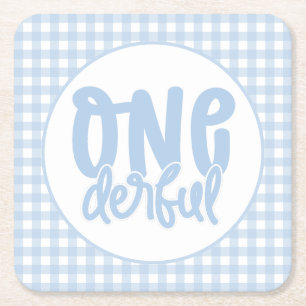 1st Birthday Party Cute Pastel Blue Onederful Square Paper Coaster