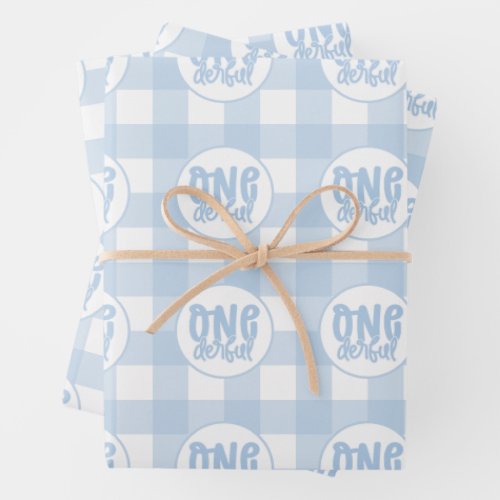 1st Birthday Party Cute Pastel Blue Onederful Wrapping Paper Sheets