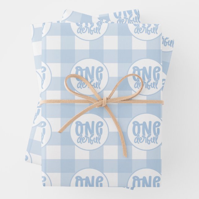 1st Birthday Party Cute Pastel Blue Onederful Wrapping Paper Sheets (In situ)