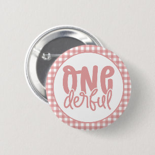 1st Birthday Party Cute Pastel Pink Onederful Button