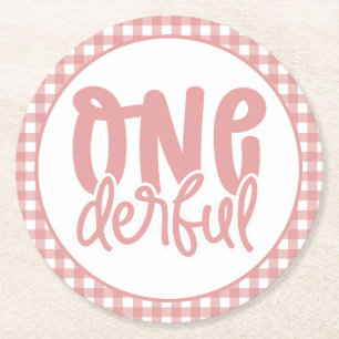 1st Birthday Party Cute Pastel Pink Onederful Round Paper Coaster
