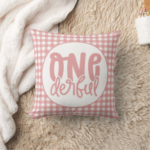 1st Birthday Party Cute Pastel Pink Onederful Throw Pillow