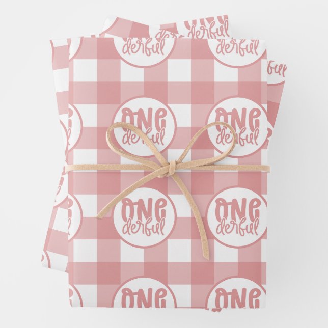1st Birthday Party Cute Pastel Pink Onederful Wrapping Paper Sheets (In situ)