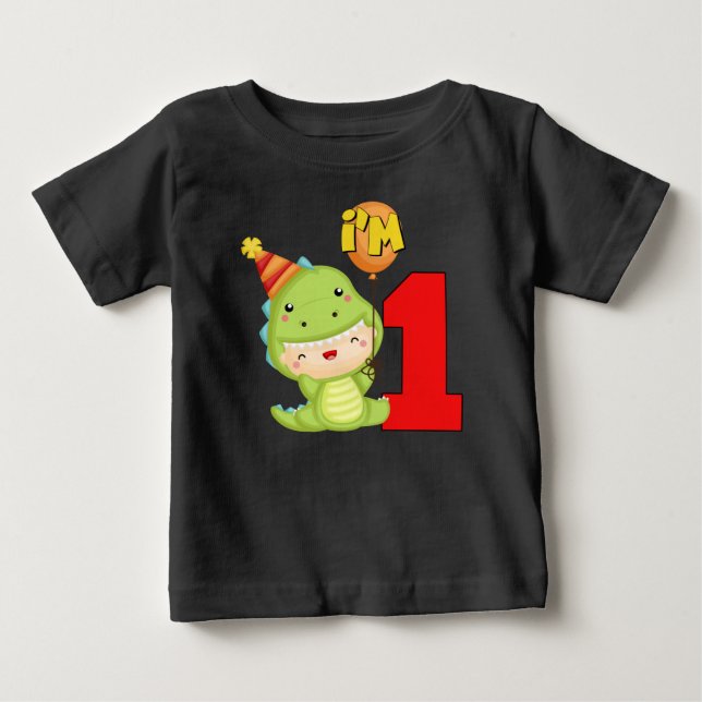 1st Birthday Party Dinosaur Baby T-Shirt (Front)