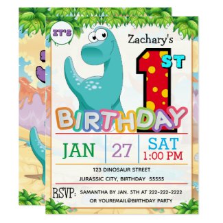 1st Birthday Party Dinosaur Invitation