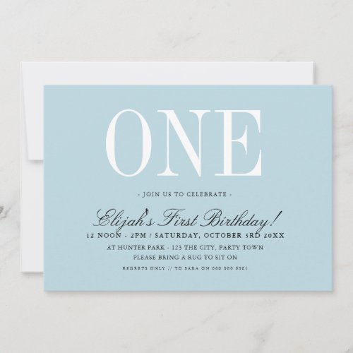 1st BIRTHDAY PARTY elegant baby blue boy ONE Invitation