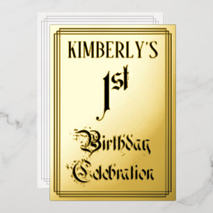 1st Birthday Party — Elegant Script + Custom Name Foil Invitation