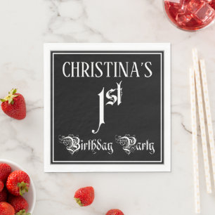 1st Birthday Party — Fancy Script + Custom Name Napkins