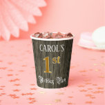 [ Thumbnail: 1st Birthday Party — Faux Gold & Faux Wood Looks Paper Cups ]