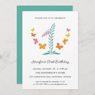 1st Birthday Party Floral Botanical Butterfly Invitation