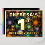 [ Thumbnail: 1st Birthday Party — Fun, Colorful Fireworks Look Invitation ]