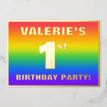 [ Thumbnail: 1st Birthday Party: Fun, Colorful Rainbow Pattern Invitation ]