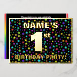 [ Thumbnail: 1st Birthday Party — Fun, Colorful Stars Pattern Invitation ]