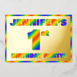 [ Thumbnail: 1st Birthday Party — Fun, Rainbow Spectrum “1” Invitation ]