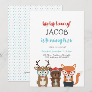 1st Birthday Party Fun Woodland animals Invitation