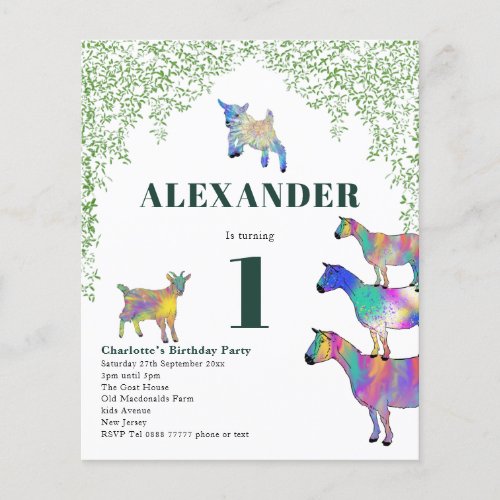 1st Birthday Party Goats Greenery Budget Flyer