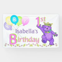 1st Birthday Party Happy Princess Bear Banner