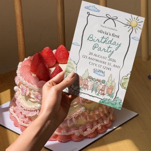 1st Birthday Party Invitation Card for girls