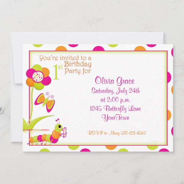 1st Birthday Party Invitation with Butterfly (Front)