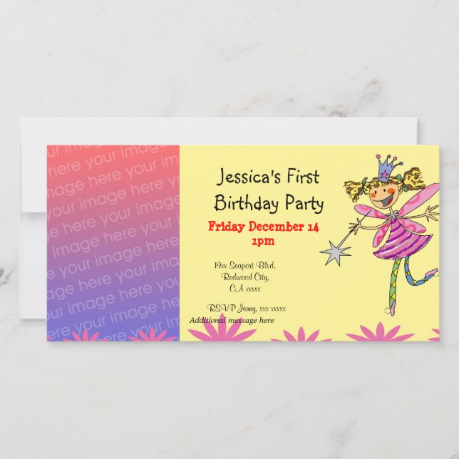 1st birthday party invitations (princess fairy) (Front)