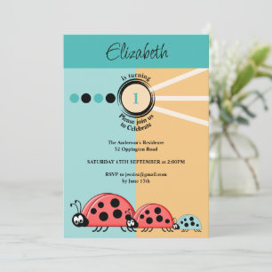 1st Birthday party ladybugs green orange celebrate Invitation