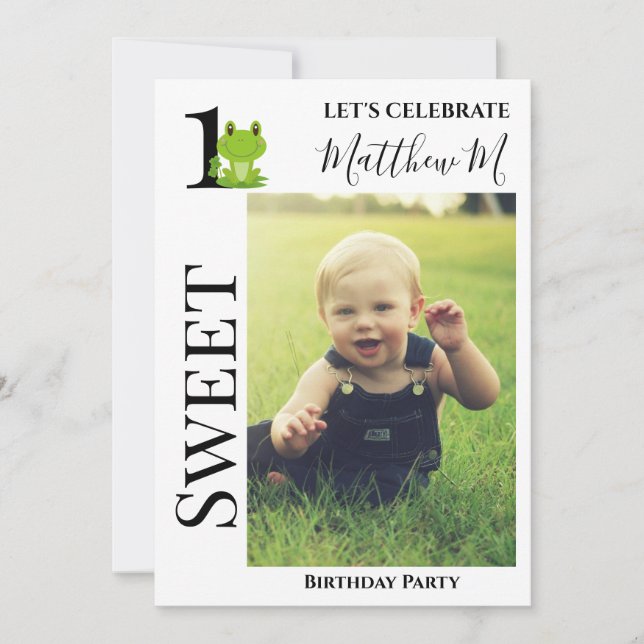1st birthday party milestone photo invitation (Front)