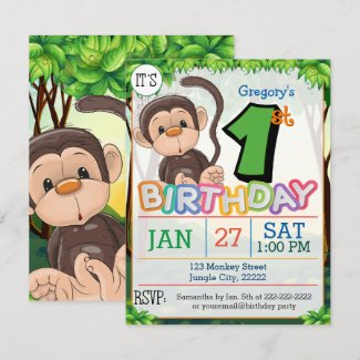 1st Birthday Party Monkey Invitation