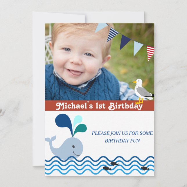 1st Birthday Party, Nautical Invitation (Front)