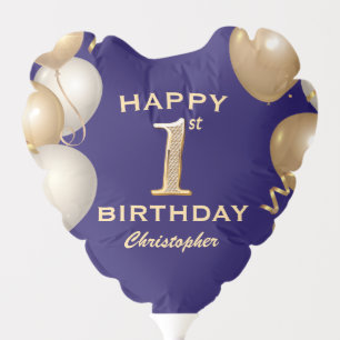 1st Birthday Party Navy Blue and Gold Balloons