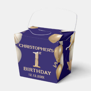 1st Birthday Party Navy Blue and Gold Balloons Favor Boxes